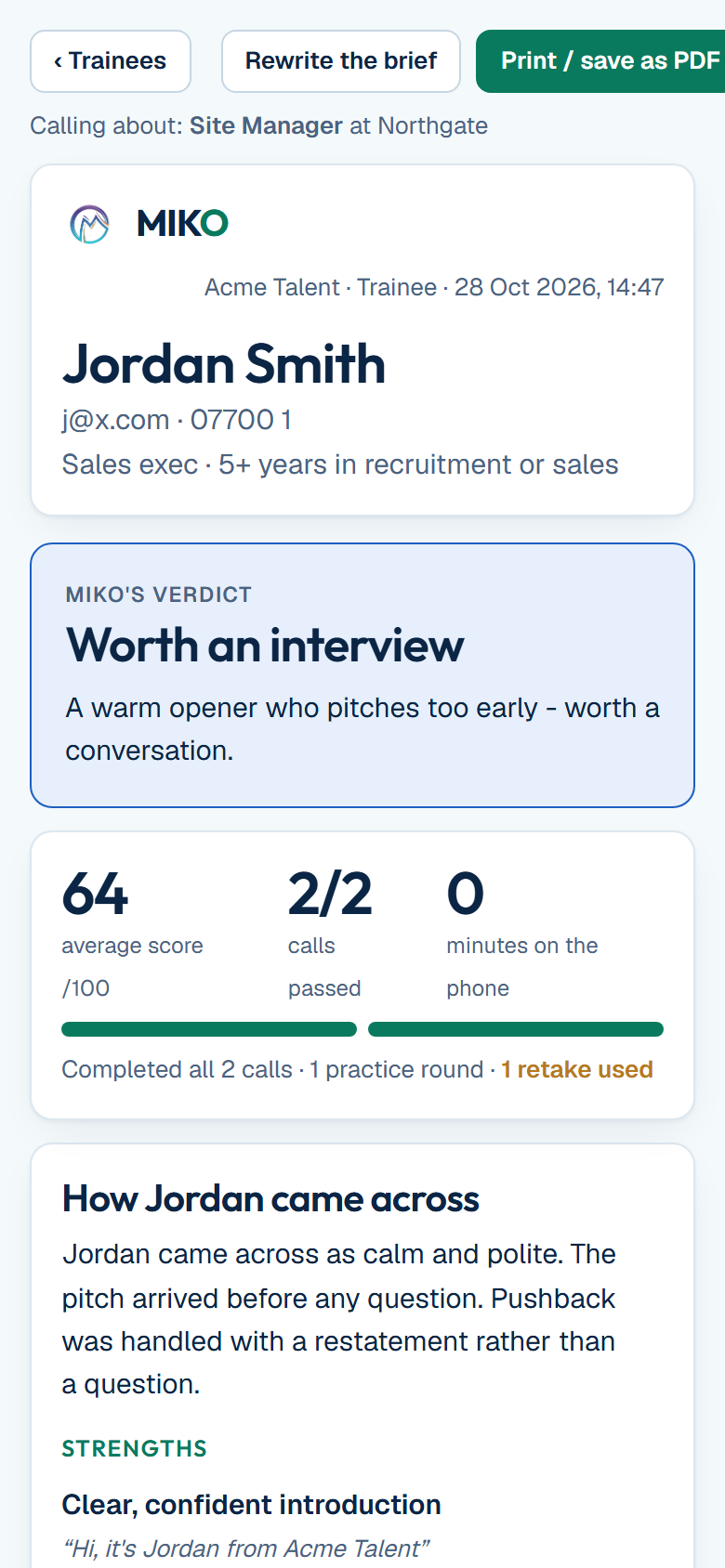 The same report on a phone